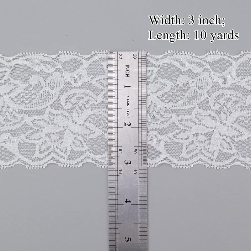 AIETSYEI Elastic Lace Trim 10 Yards White Ribbon Floral Pattern Stretchy Fabric for Sewing, Garment, DIY Crafts and Gift Wrapping - Image 2